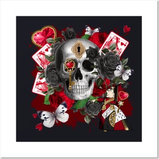 GOTHIC VINTAGE QUEEN OF HEARTS SKULL, OFF WITH THEIR HEAD Posters and Art